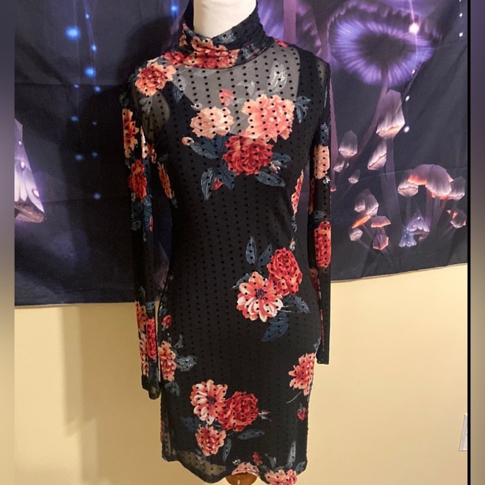 Planet gold sheer floral mid length dress size small - Picture 6 of 6